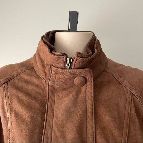 Vintage Architect Genuine Leather Zip Jacket Brown Cinchable Unisex Size Small - Picture 10 of 13